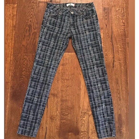 Cabi Grid Skinny Jeans #3047 Stretch Blue Tie Dye Plaid Denim Pant Womens 2 Boho - Picture 2 of 11